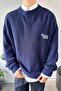 Minimal Embroidered Crew Neck Sweater Navy Blue - 2