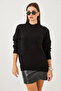 Women's Black Large Pocket Patterned Knitwear Sweater 20234253 - 5