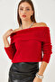 Women's Red Degaje Collar Knitwear Blouse 20246008