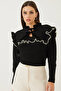 Women's Black Bow Detailed Ruffle Sweater 20223299 - 7