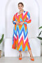 Women's Colorful Zigzag Pattern Balloon Sleeve Double Breasted Collar Wrap Maxi Length Dress - 4