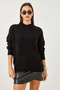 Women's Black Large Pocket Patterned Knitwear Sweater 20234253 - 6
