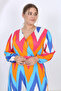 Women's Colorful Zigzag Pattern Balloon Sleeve Double Breasted Collar Wrap Maxi Length Dress - 5
