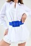 Women's Blue Faux Leather Stylish Design Buckle Wide Band Clothing Accessory Belt 15525 - 6