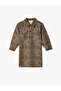 Shirt Collar Dress Leopard Printed Long Sleeve Pocket Detailed Cotton