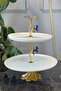 Porcelain 2-Tier Standing Cookie Holder & Serving Dish with Blue Butterfly Detail - 2