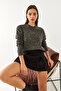 Women's Black Crew Neck Soft Textured Sweater 85001014 - 2