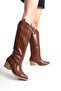 Tan Crocodile Zippered Western Cowboy Women's Long Knee High Boots - 3