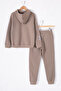 Brown Zippered Collar Hooded Boy's Hooded Tracksuit Set 19617 - 6