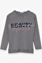Girl's Long Sleeve T-Shirt with Stony Text Printed, Age 10-16, Dark Gray Melange