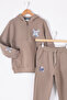 Brown Zippered Collar Hooded Boy's Hooded Tracksuit Set 19617 - 4