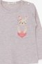 Girls' Long-Sleeved T-Shirt with Pockets, Featuring a Bunny Print, for Ages 1.5-5, Beige Mélange. - 3