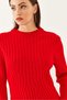 Women's Red Crew Neck Ribbed Mini Knitwear Dress 85001022 - 6