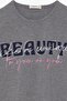 Girl's Long Sleeve T-Shirt with Stony Text Printed, Age 10-16, Dark Gray Melange - 3