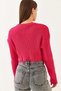 Women's Fuchsia Crew Neck Ripped Detailed Crop Knit Sweater 85001025 - 6