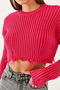 Women's Fuchsia Crew Neck Ripped Detailed Crop Knit Sweater 85001025 - 5