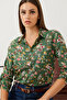 Women's Khaki Folded Sleeve Patterned Viscose Shirt 85001033 - 3
