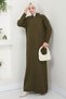 Ribbed Half-Zip Knitwear Dress Khaki Hm2520