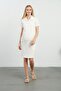 Maternity Polo Neck Short Sleeve Corded Fabric Mid-Length Dress White