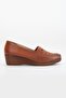 Women's Wedge Heeled Shoes, Tan Stretch Leather, Stitched on the Surface - 3