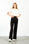 Maternity Adjustable Waist High Waist Wide Leg Stitching Detail Modal Bottom Sweatpants Black - 3