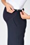 Pregnant Flexible Abdominal Banded Waist Adjustable Wide Leg Gabardine Trousers Navy Blue - 4