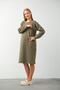 Maternity Midi Length Knit Dress with Side Pockets and Nursing Detail Khaki - 4