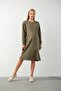 Maternity Midi Length Knit Dress with Side Pockets and Nursing Detail Khaki