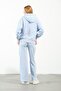 Maternity Stretchy Belly Band Adjustable Waist Wide Leg Hooded 3 Thread Tracksuit Set Light Blue - 7