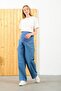 Maternity Stretchy Waistband Soft Textured Wide Leg Jeans Blue - 3