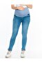 Pregnant Stretchy Abdominal Banded Waist Adjustable Skinny Jeans Blue - 2