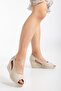 Wedge Sole Open Window Orthopedic Artificial Leather Beige Women's Wedge Heel Shoes - 2
