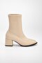 Stretch Waterproof Large Size Beige Women's Heeled Boots - 3