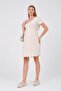 Maternity Linen Short Sleeve Dress with Ruffles on the Front Ecru - 3