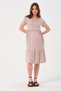 Pregnant Women Breastfeeding Detailed Short Sleeve Combed Cotton Dress Beige
