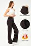 Fleece Lined Thermal Ribbed Wide Leg Sweatpants Full Length High Waist Black