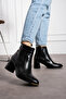 Black Crocodile Zipper Detailed Comfortable Women's Heeled Boots - 4