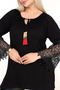 Tassel and Bead Lace Detail Round Boat Neck Long Flounce Ruched Sleeve Flowy Plus Size Blouse - 7