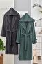 Nature Anthracite Green Hooded Couple Bathrobe - 6