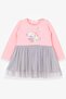 Girl's Long Sleeve Dress Rainbow Printed 1.5-5 Years, Powder - 2