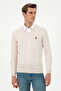 Men's Slim Fit V-Neck Cream Melange Basic Sweater 50288885-Vr159 - 3
