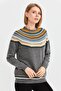 Women's Crew Neck Jacquard Wool Sweater Smoked - 7