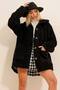 Women's Large Size Oversize Buttoned Soft Inside and Outside Plush Coat Jacket