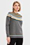 Women's Crew Neck Jacquard Wool Sweater Smoked