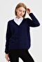 Women's V-Neck Cardigan Wool Y.A.Navy Blue - 5