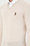 Men's Slim Fit V-Neck Cream Melange Basic Sweater 50288885-Vr159 - 7