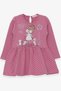 Girl's Long Sleeve Dress Glittery Printed Girl with Glasses 1-4 Years, Dusty Rose