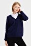 Women's V-Neck Cardigan Wool Y.A.Navy Blue