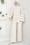 Half Turtleneck Striped Knitwear Suit White Hm2553 - 6