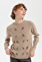 Women's Crew Neck Seamless Wool Sweater Dark Beige